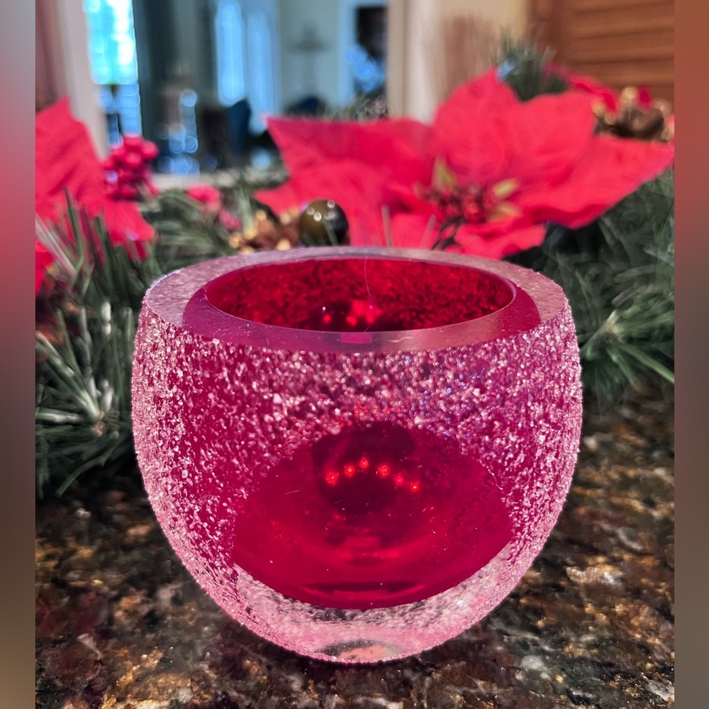 NWT Vintage Fifth Avenue Crystal Geode 4" Red Votive Tealight